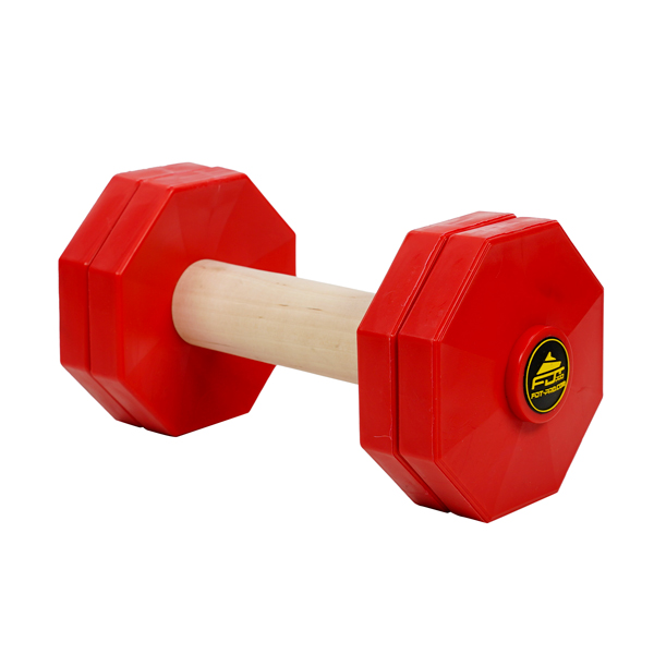 Hard Wood Dog Dumbbell with Removable Red Plates